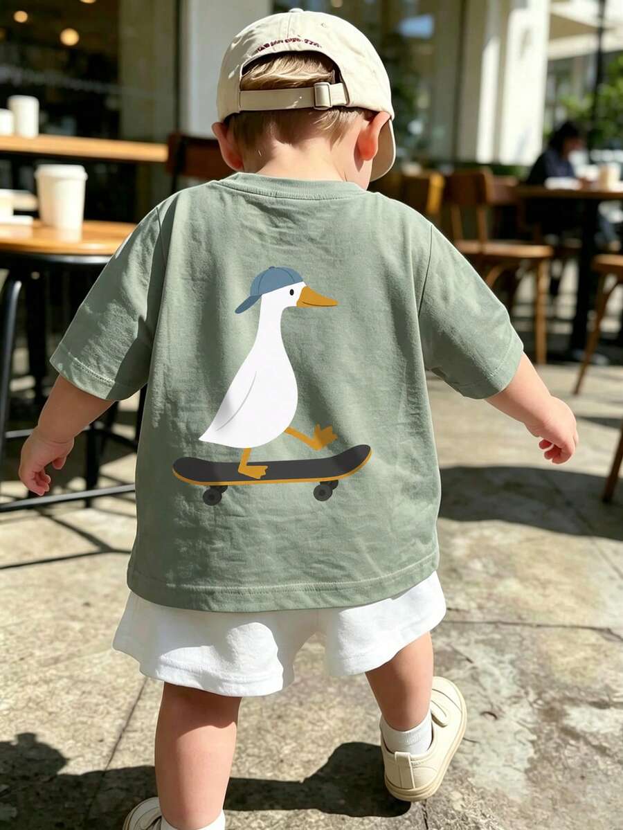 Young Boy Comfortable Soft Fabric Short Sleeve Top, Suitable For Spring, Autumn, Summer Daily Wear - Olive Green - View 1