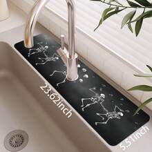 1pc Halloween Skeleton Pattern, Sink Faucet Water Absorbent Mat, Drainage Mat, Suitable For Kitchen, Bathroom Sink, Countertop, Drainage Mat, Diatomaceous Earth Material, Trimmable, Quick-Dry Mat - Multicolor - View 13
