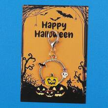 3pcs/6pcs Mixed Halloween Enamel Keychain Charms, Ghost Pumpkin Black Cat Pendant, Happy Halloween Greeting Card, Lobster Clasp Holiday Gift - Multicolor - View 5