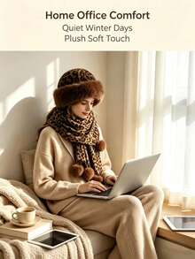 Winter Leopard Print 2 Pieces Set: Thick Leopard Print Faux Fur Earflap Hat, Paired With Matching Color Pom Pom Leopard Print Scarf. Made Of Thick Fleece Material, Windproof And Warm, Lightweight And Comfortable, Ear Protection Design, Keeps You Warm All Over - Multicolor - View 9