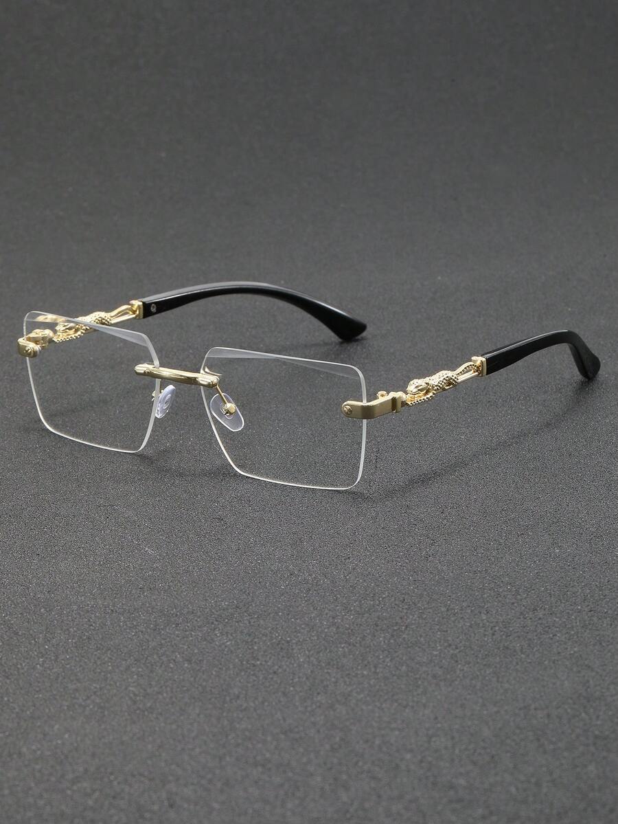 1 Pair Men's Square Rimless Beveled Metal Fashion Transparent Glasses, Perfect For Daily Wear, Outfits, Social Gatherings - Clear - View 1