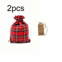 Christmas Gift Red Plaid Drawstring Storage Bag, Suitable For Women/Men, Small Gift Bag, Plaid Pattern, Drawstring Closure, Ideal For Wedding Favors, Jewelry Storage, Christmas Candy, Birthday Party Supplies, Handmade Bead Storage - Multicolor - View 13