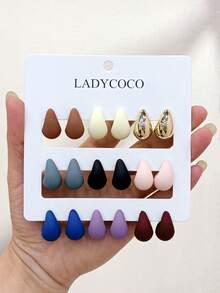 LADYCOCO 9對時尚可愛多色水滴耳環套裝，適合女性 - 彩色 - 查看 4
