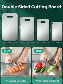 2PCS/1pc Titanium Cutting Boards For Kitchen, Stainless Steel Cutting Board Set For Meat Fruit And Vegetable - Silver - View 2