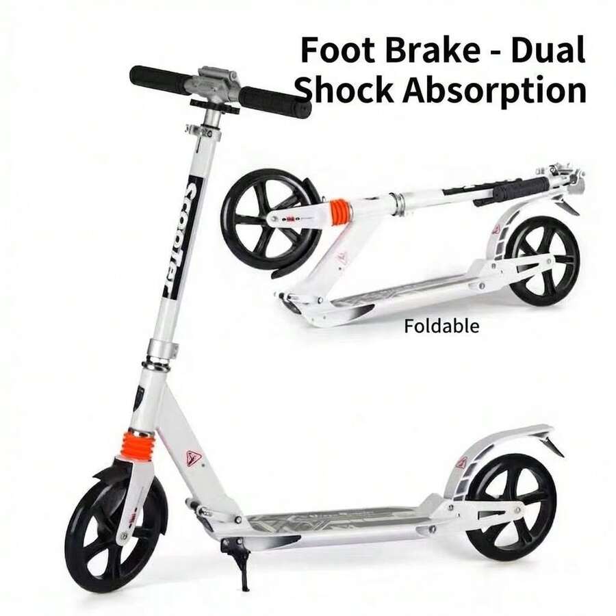 Folding Scooter For Adults / Double Shock Absorber, Disc Brake / Load Capacity 100 Kg (Black And White, Random Color)