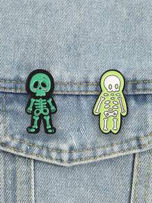 2 Buah Set Bros Enamel Figur Kerangka Sinar-X Lucu, Pin Lencana Tengkorak Kartun Halloween untuk Dekorasi Ransel dan Jaket - MultiWarna - View 3