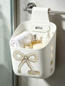 Cute Pearl Bow Hanging Storage Basket, Wall-Mounted Plastic Storage Box, Suitable For Shower, Dorm, Gym, Travel Accessories, Space-Saving Hanging Storage Bag, Suitable For Shower, Bedroom, RV Bathroom, Kitchen, Home Storage And Dressing Room, Lightweight And Durable Mesh Bag, Convenient For Storing Cosmetics, Towels, Small Items, Suitable For Christmas, Easter, Back To School, Dorm Storage - Multicolor - View 4