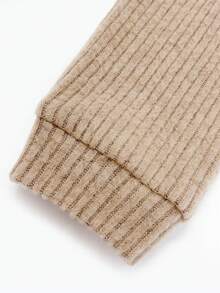 Tween Girls' Autumn/Winter Khaki Ribbed Knit Anti-Pilling Fabric Waist-Cinching A-Line Simple Daily Comfortable Versatile Casual Vintage Street Style Dress - Khaki - View 6