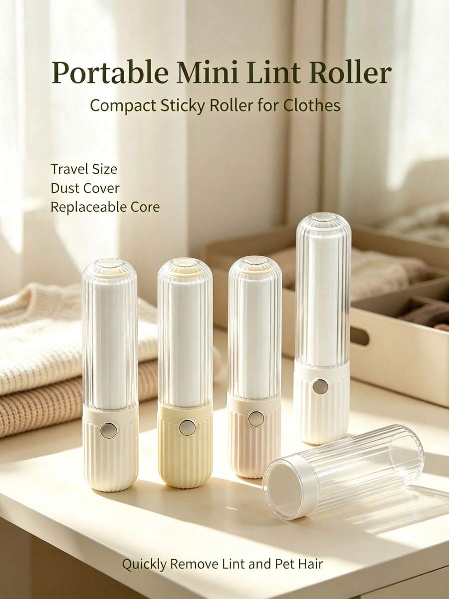 5pcs/1pc Mini Lint Roller With Dust Cover & Replaceable Core, Extra Sticky Portable Lint Remover For Clothes Pet Hair, Compact Travel Cleaner For Home Office Daily Use