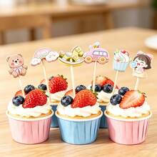 100pcs/Pack Cartoon Cute Fruit Picks, Disposable Bamboo Skewers For Party Desserts, Creative Cake Cocktail Platter Decoration Sticks - Multicolor - View 6