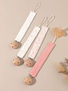 4pcs/Set Baby Corduroy Solid Color Fashion Print Pacifier Anti-Drop Chain, Solid Color Blue Pink Khaki Bowknot Pacifier Chain, Wooden 3-Hole Pacifier Clip, Suitable For Daily Use - Multicolor - View 13