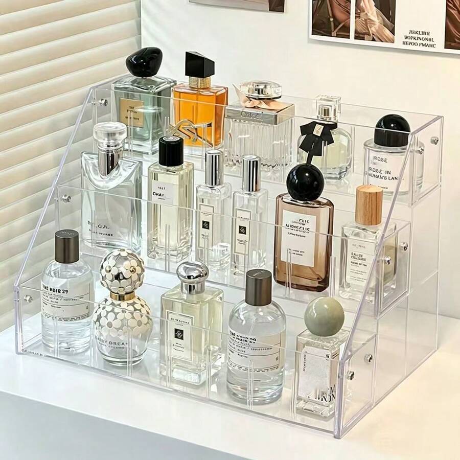 1pc 3-Tier Transparent Acrylic Nail Polish Display Stand, Christmas Gift Multi-Layer Display Rack, Cosmetic Storage Organizer, Easy Assembly, Figurine Holder, Jewelry Stand, Storage Box, Suitable For Home Living Room Office Decor, Bedroom Desktop Organization, Birthday Gift - Clear - View 1