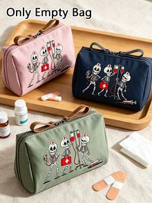 Funny Skeleton Nurse Print Medicine Storage Bag, Portable Travel Storage Bag, Suitable For Daily/Outdoor/Travel, Essential Medical Accessory For Health-Conscious And Frequent Travelers - Multicolor - View 3