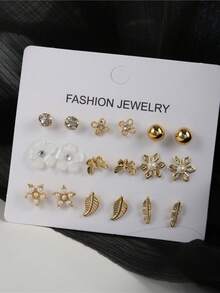 RINTOLER 9pairs Butterfly & Flower Decor Stud Earrings Valentines - Yellow Gold - View 6