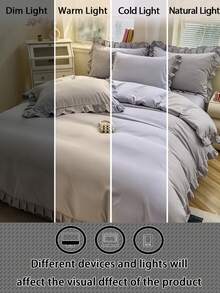 Girl Style Lace Trim Soft Comfortable Skin-Friendly 3 Pieces Duvet Cover Set, Suitable For Bedroom And Guest Room - Light Grey - View 7