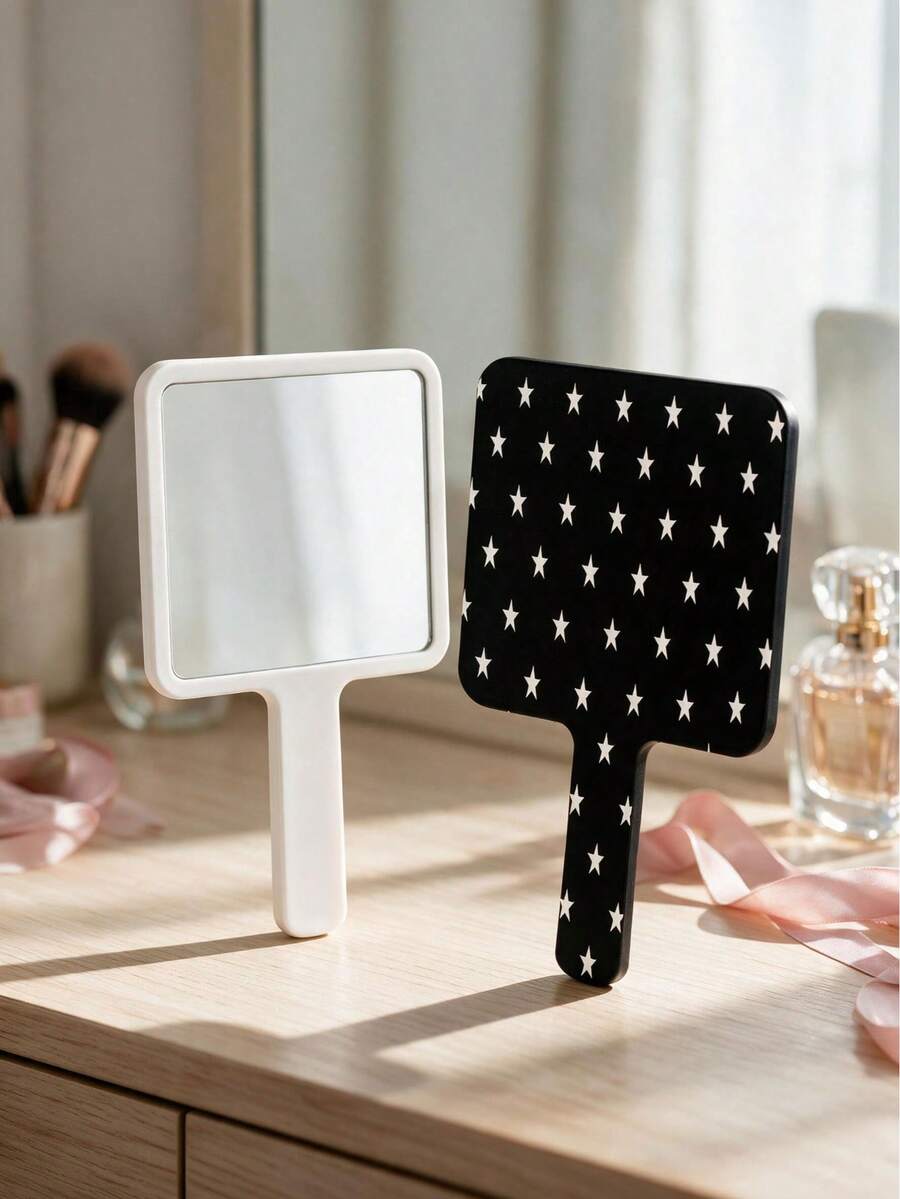 1pc Simple And Colorful Star Handheld Makeup Mirror For Students - Cartoon Style Makeup Remover Mirror - Portable - Travel Size - Handheld - Multicolor - View 1