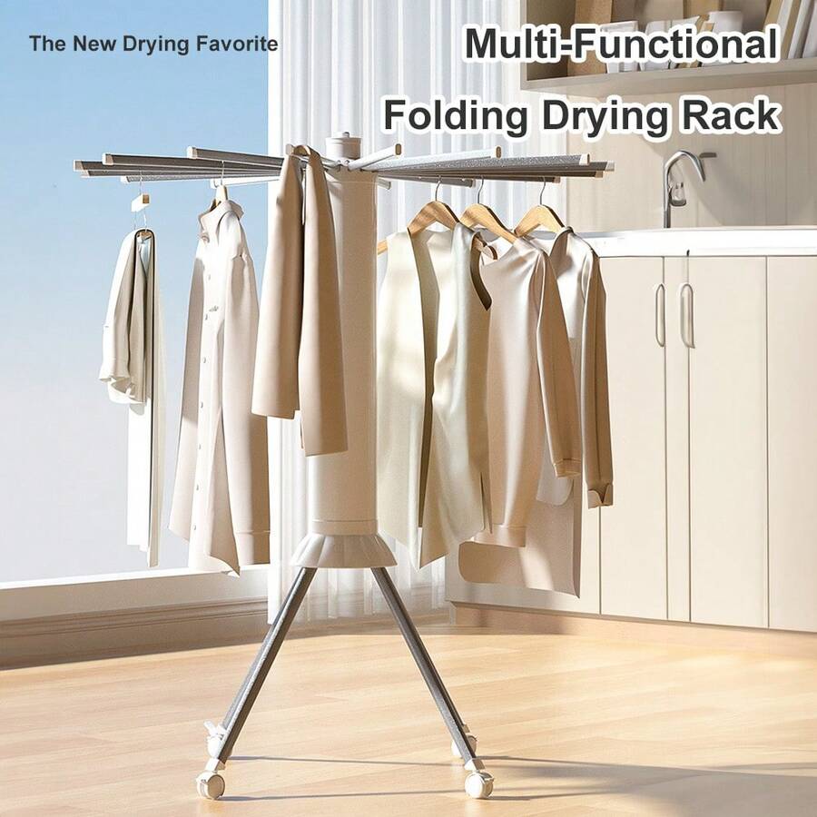 360° Rotatable Folding Clothes Drying Rack, Octopus Floor Standing Laundry Hanger, Space Saving Multifunctional Clothes Airer, Portable Windproof Garment Drying Stand For Balcony Bedroom Indoor Home Laundry Use