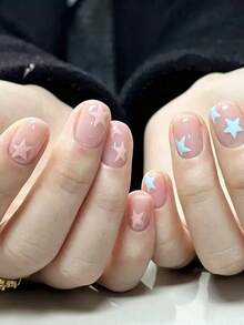 1pc Autumn New Minimalist Light Pink Star Nail Art Stickers, Multi-Size Five-Pointed Star Design, Thin Soft And Easy To Apply, Suitable For Sweet Cool Gentle Vibe Nail DIY - Baby Pink - View 3
