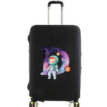 Elastic Luggage Cover, Cute Astronaut Galaxy Initial Print, Black Scratch-Resistant Luggage Protector, Travel Accessory, Luggage Not Included - Black - View 21