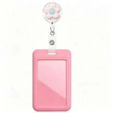 1 Set Exquisite Dopamine Pink Floral Nurse ID Badge Retractable Reel Clip With Horizontal Slide Card Holder, Gift For Doctors, Nurses, Teachers, Students, Office Staff - D - View 3