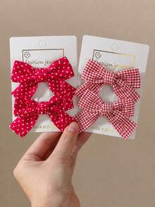 2/4pieces Cute Duckbill Clip With Various Colored Checkered Bows, Perfect For Daily Accessories. - Multicolor - View 1