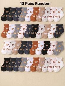 10/20 Pairs Random Cute Bear Pattern Elastic Mid-Calf Socks, Suitable For Autumn/Winter, For Infants And Toddlers, Baby Halloween Autumn Decoration - Multicolor - View 12