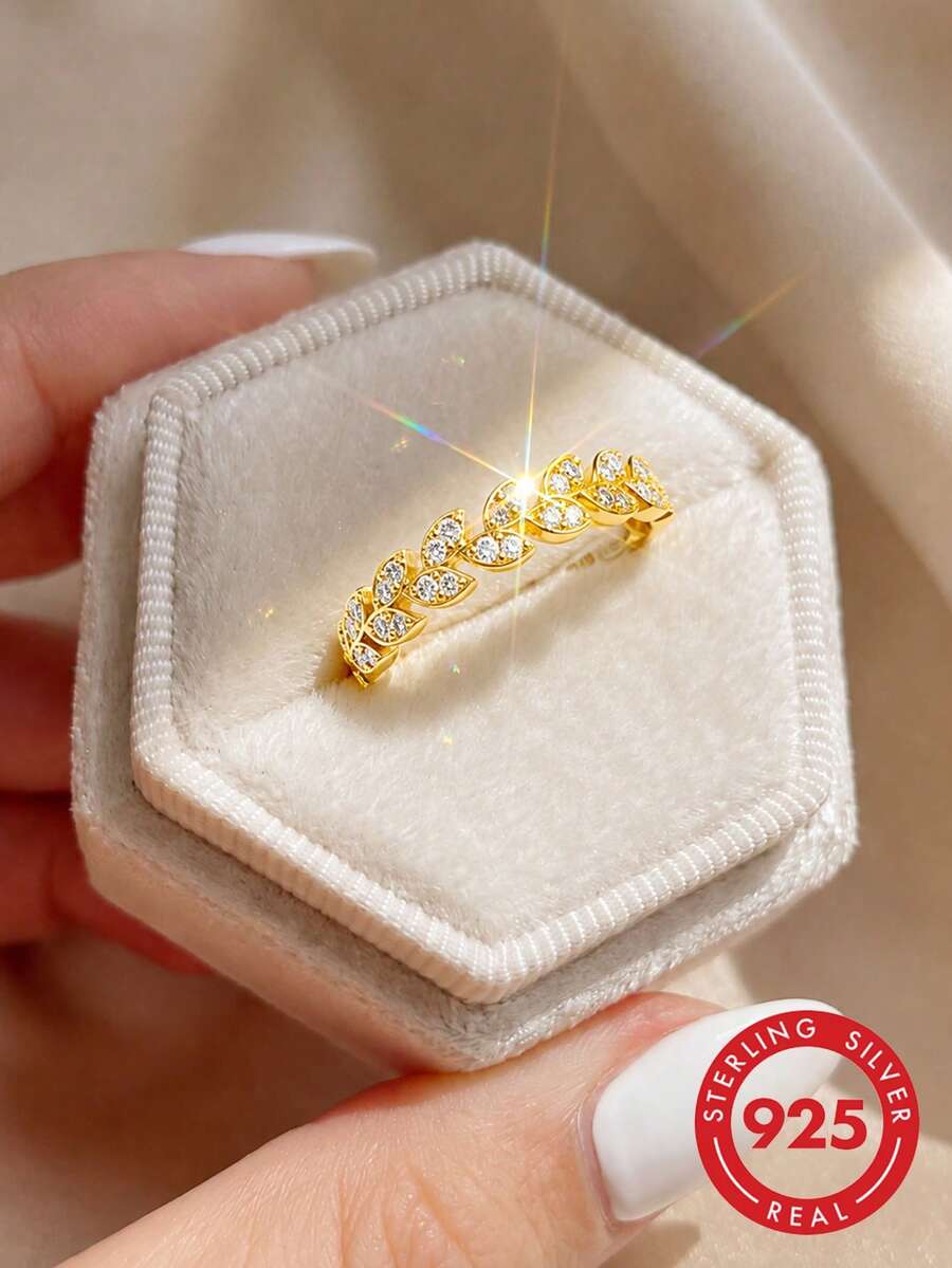 S925 Sterling Silver Moissanite Wheat Ear Ring, Women's Daily Versatile Commute Jewelry