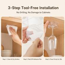 4PCS No‑Drill Wine Glass Holder, Under Cabinet Hanging Stemware Goblet Rack, Space‑Saving Kitchen Cup Storage Organizer - 4pcs - View 4