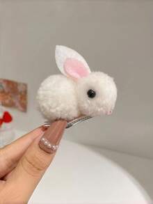 10pcs White & Pink Rabbit Hair Clips, Cute Small Hair Accessories For Daily Wear - Multicolor - View 3