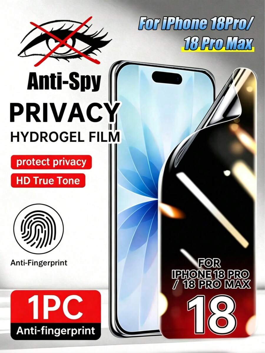1pc Privacy Hydrogel Screen Protector, Privacy Protection, Anti-Peeking Full Coverage Screen Guard, Wear-Resistant Durable Phone Film, Suitable For Phone18 Pro Max/Phone18 Pro/Phone 17Pro Max/17 Air/17/17E/16 Pro Max/16Plus/15/14/13/12/11/XS Max7 Hydrogel Film Non-Glass, Use With Scraper Card - Black - View 1