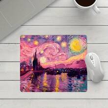 Pink Starry Night Square Mouse Pad Oil Painting Small Mousepad Multicolor Desk Accessories, Stitched Edge Non‑Slip Rubber Base 9.4x7.8 Inches Desktop Protector Computer Desk Mat Laptop Keyboard Pad For Home Office School Gaming - View 10