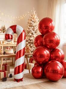 6pcs 32 Inch Red 4D Ball & Extra Large Candy Cane Christmas Party Decoration Balloon Toy Set - View 1