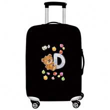 Black Elastic Luggage Cover, Cartoon Teddy Bear Candy Letter Initial Print, Dustproof Luggage Sleeve, Travel Accessory, Luggage Not Included - Black - View 29
