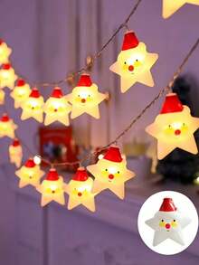 1pc Star Santa Claus LED String Lights, Christmas LED String Lights, Santa Claus Snowman Lights, Suitable For Creating Holiday Atmosphere, Applicable For Christmas Tree, Indoor Decoration, Room Arrangement, Holiday Ornaments, Home Decor, Holiday Lighting - Star Blow Molded Elderly - View 1