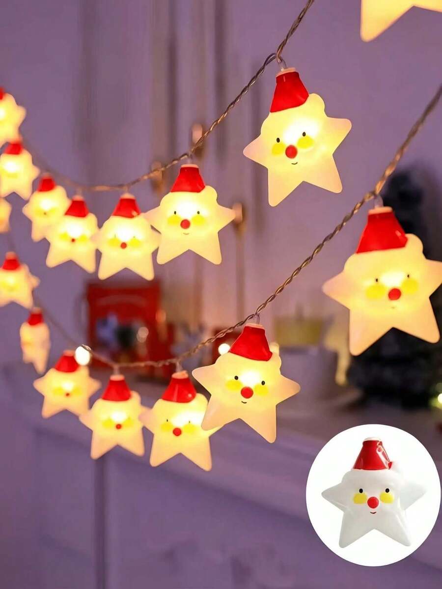 1pc Star Santa Claus LED String Lights, Christmas LED String Lights, Santa Claus Snowman Lights, Suitable For Creating Holiday Atmosphere, Applicable For Christmas Tree, Indoor Decoration, Room Arrangement, Holiday Ornaments, Home Decor, Holiday Lighting - Star Blow Molded Elderly - View 1