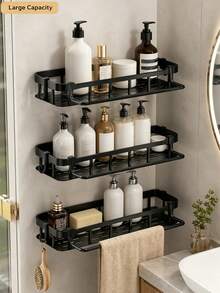 3/2/1pc No-Drill Adhesive Bathroom Shelf, Can Hold Toiletries, Minimalist Shower Corner Rack, Suitable For Renters, Durable And Waterproof, Bathroom Shampoo Storage, Bathroom Decor Accessory Rack - Multicolor - View 3