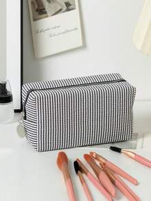 8/1pc Travel Cosmetic Storage Bag, Bubble Striped Zipper Pouch, Striped Zipper Makeup Bag, Convenient Travel Makeup Bag, Women's Cosmetic Storage Bag, Large Capacity Toiletry Bag, Multi-Functional Item Storage Bag, Travel Essential - Multicolor - View 16