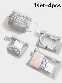 1 Set 4pcs Minimalist Transparent Mesh Storage Bag Set, Mesh Makeup Bag, Portable Coin Purse, Stationery Pencil Case, Zippered Travel Toiletry Bag, Suitable For Home Office Cable Storage Accessories, Portable Coin Purse For Outings, Can Store Cards, Keys And More - Multicolor - View 14