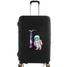 Elastic Luggage Cover, Cute Astronaut Galaxy Initial Print, Black Scratch-Resistant Luggage Protector, Travel Accessory, Luggage Not Included - Black - View 47