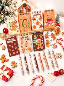 1set, Gingerbread Man Pen And Notebook For Christmas Gift, Gingerbread And Christmas Tree Patterns Gift Packs, Suitable For Xmas Party Suppleis, For Christmas Party Gifts, Gingerbread Themed Events And Classroom Rewards - Gingerbread Man Notebook and Pen Set - View 2