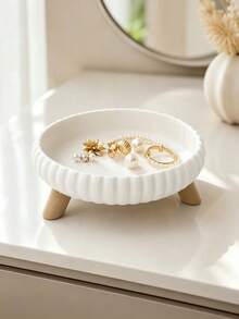 1pc Decorative Storage Tray, Elegant Jewelry Dish Key Holder Storage Plate With Small Feet, Suitable For Rings, Necklaces, Earrings, Keys And Coins, Vanity, Entryway, Console, Bedroom Home Decor, Gift For Women, Housewarming, Birthday - Multicolor - View 8