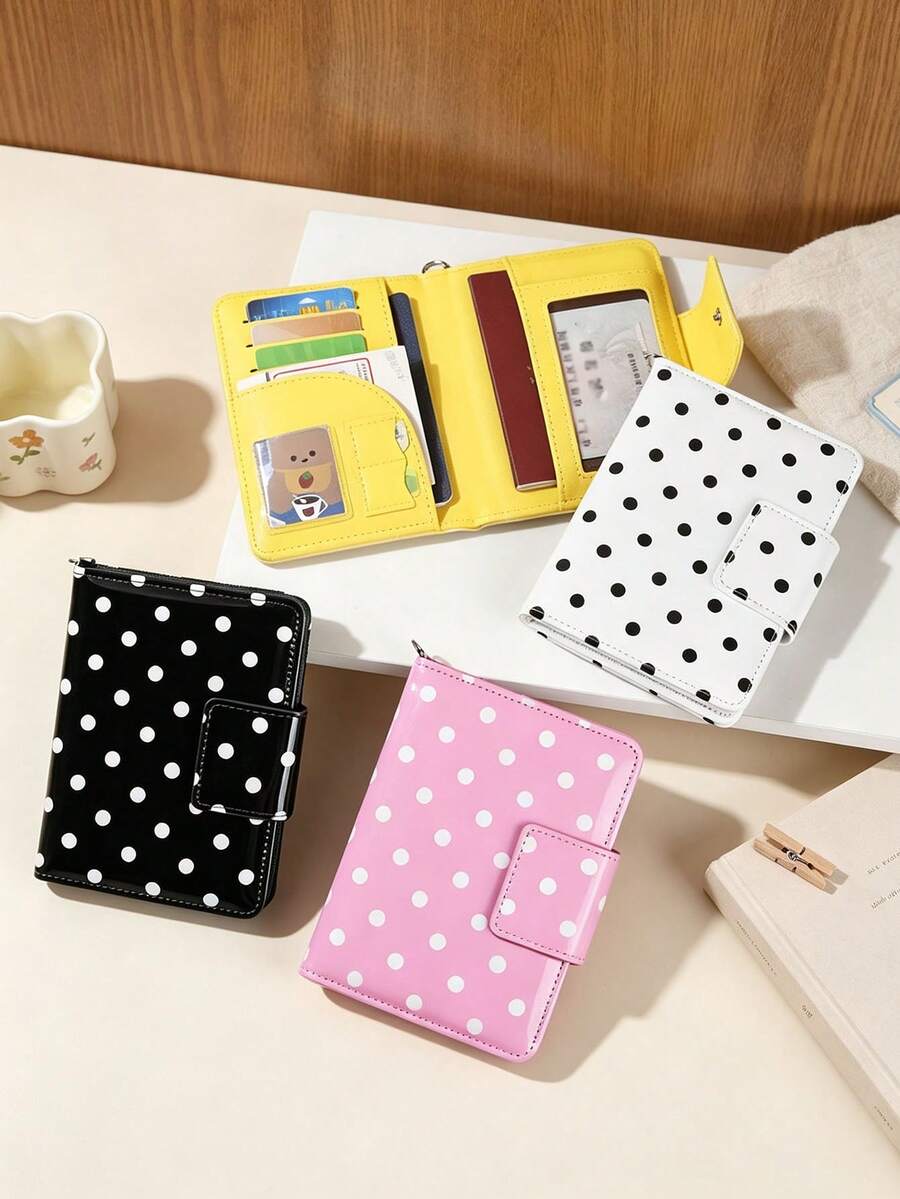 1Pc Ins Style Polka Dot Print Passport Holder,Portable Travel Card Holder Passport Bag,Simple And Multifunctional Document Holder Ticket Folder - Multicolor - View 1