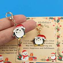 5pcs/10pcs Christmas Penguin Enamel Keychain Charms, Santa Hat Penguin Pendant, Happy Holidays Greeting Card, Lobster Clasp Holiday Gift - Multicolor - View 6