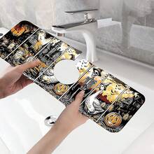 1件萬聖節水龍頭吸水墊，南瓜圖案水槽水龍頭吸水墊，排水墊，適用於廚房、浴室水槽、檯面，矽藻土材質，可修剪，快速乾燥墊 - 彩色 - 查看 6