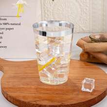 10pcs Silver Cups, 6.76oz Clear Cups With Silver Trim, Silver Beer Cups, Hard Cups For Party, Premium Silver Rimmed Cups, Perfect For Weddings And Parties - Silver - View 2
