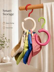 3pcs Colorful Closet Hat Hooks, Dopamine Creative Round Ring Hanging Rack, Dormitory Closet Hat Holder, Multi-Functional Home Storage Organizer, Suitable For Hats, Belts, Scarves Storage, Easy To Install And Remove, Stackable, Essential For Daily Outings - Multicolor - View 1