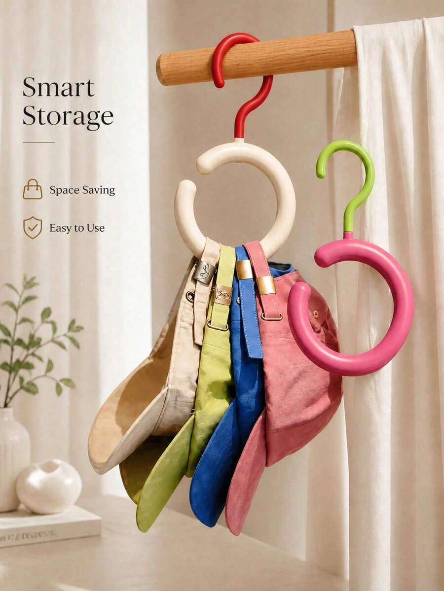 3pcs Colorful Closet Hat Hooks, Dopamine Creative Round Ring Hanging Rack, Dormitory Closet Hat Holder, Multi-Functional Home Storage Organizer, Suitable For Hats, Belts, Scarves Storage, Easy To Install And Remove, Stackable, Essential For Daily Outings - Multicolor - View 1