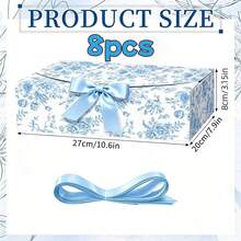 8pcs White Floral Pattern Gift Boxes 7.87 * 7.87 X 3.9 Inches (Approx. 20*20cm*10cm) With Ribbon, Bridesmaid Proposal Box, Gift Box With Lid, Mother's Day, Wedding, Birthday Party, Christmas, Anniversary. - Multiple Styles - View 10