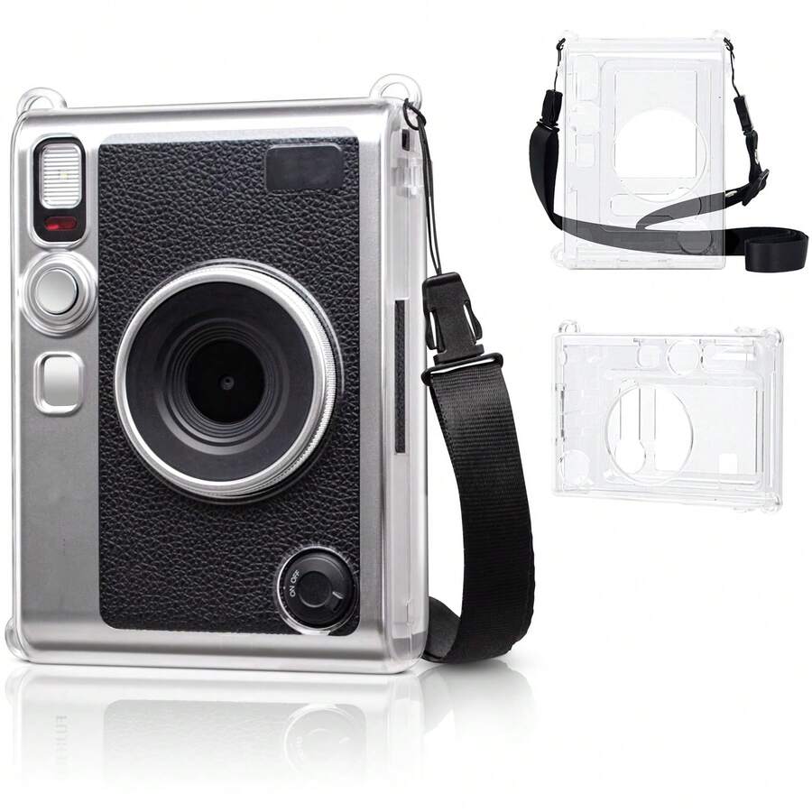 Crossbody Transparent Protective Case, Transparent Camera Protective Cover + Black Shoulder Strap, PVC Material Anti-Scratch Anti-Drop Camera Accessory, Suitable For In-Stax Mini Crystal Shell Camera Transparent Protective Case, Non-Yellowing Transparent Shell, Essential For Travel And Outings - View 1