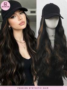 24 Inch Women's Long Curly Synthetic Wig With Pointed Cap, Heat Resistant Fiber, Realistic Appearance, Suitable For Daily Wear, Halloween - Brown Highlight - View 2